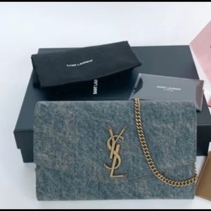 YSL LOGO DENIM SHOULDER BAG